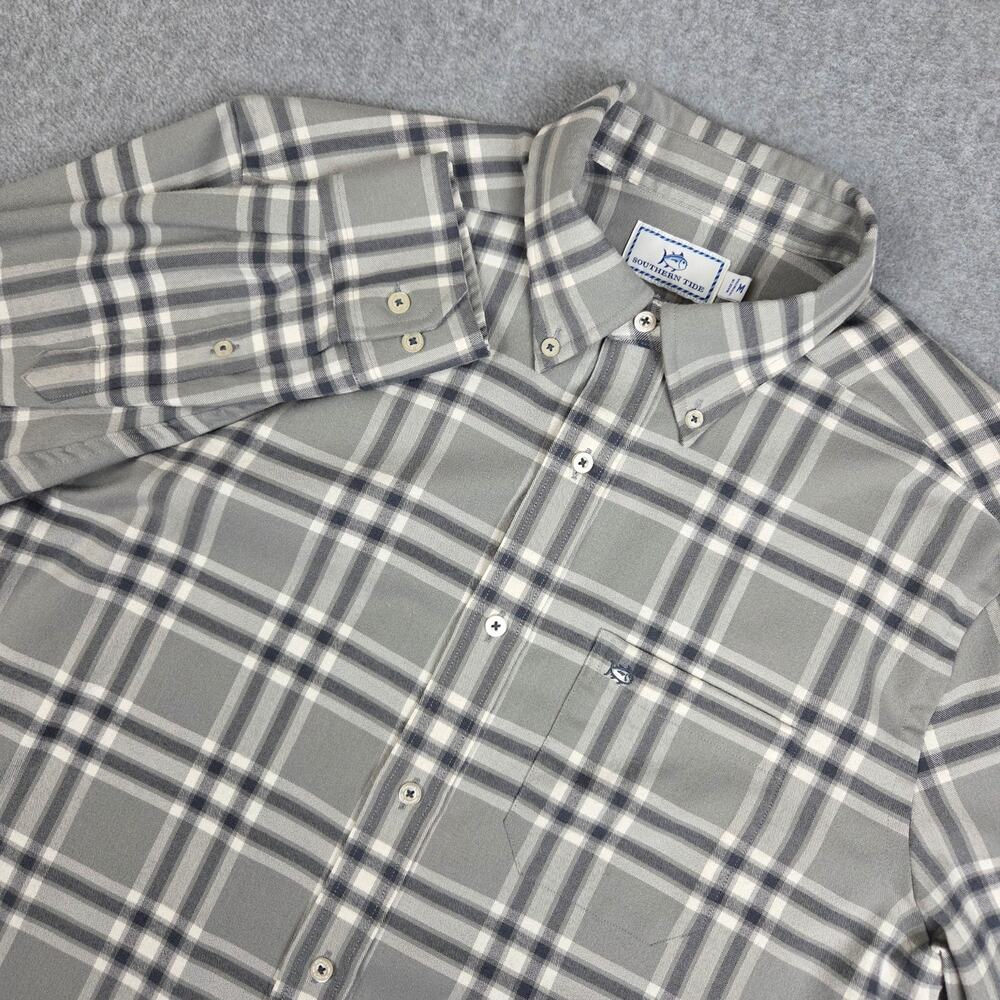 Southern Tide Intercoastal Mens Medium Button-Up Shirt Grey/White Plaid
